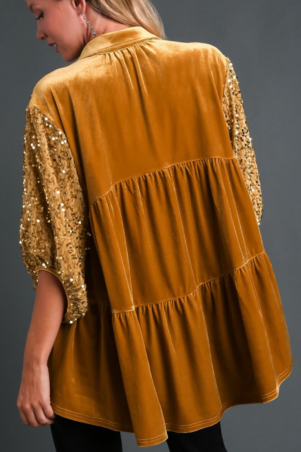 Umgee Sequin Detail Tiered Back Half Sleeve Shirt - Sydney So Sweet