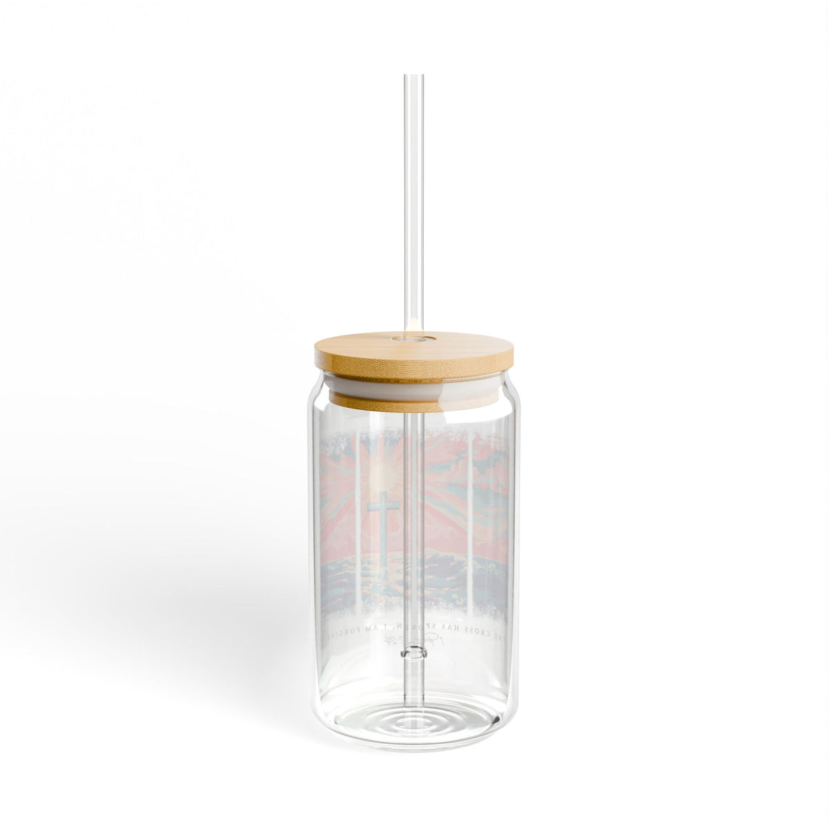 The Cross Has Spoken I am Forgiven Christian Sipper Glass 16oz Reusable Drink Jar with Lid & Straw