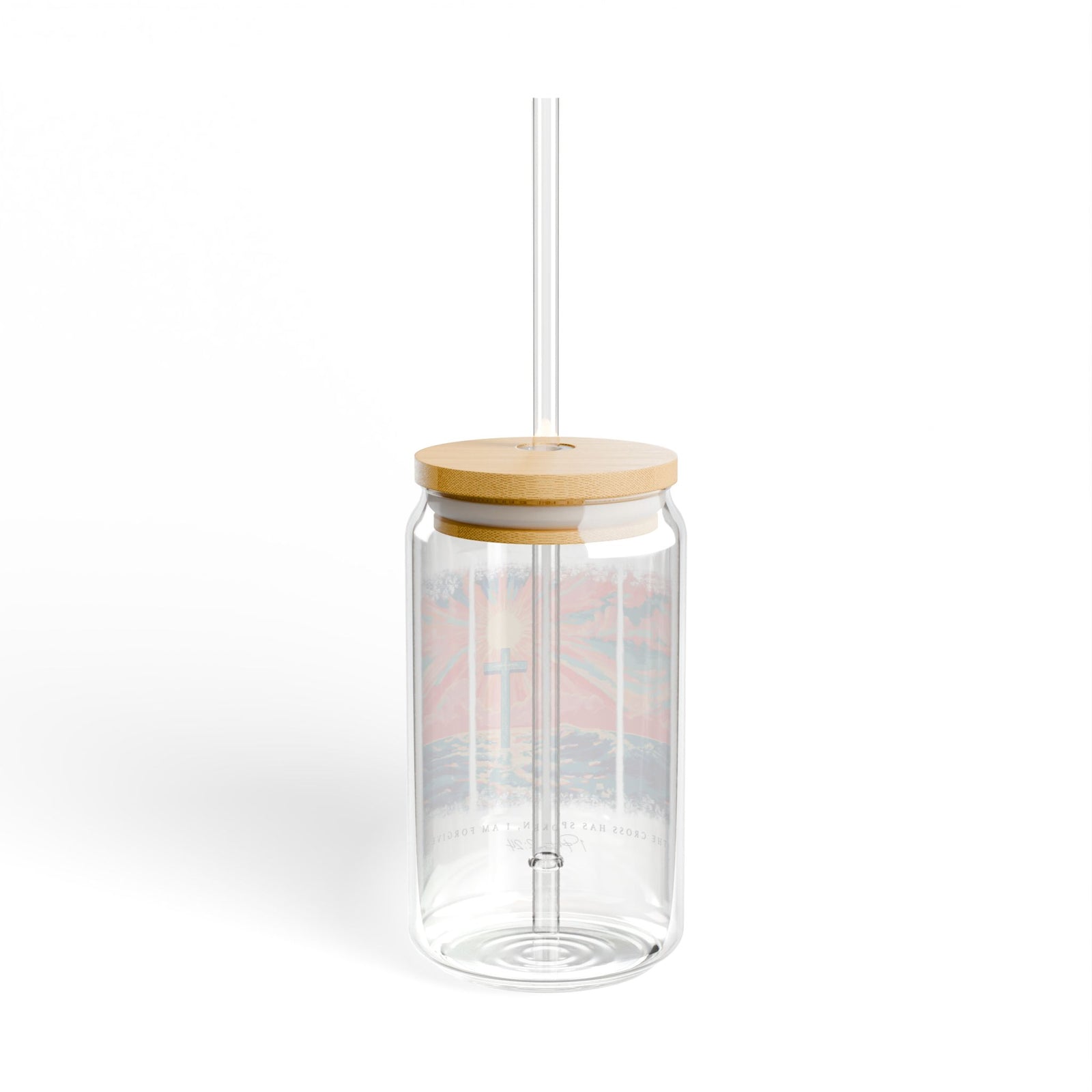 The Cross Has Spoken I am Forgiven Christian Sipper Glass 16oz Reusable Drink Jar with Lid & Straw