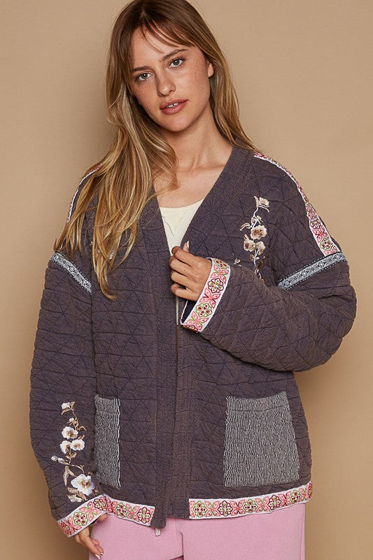 POL Embroidered Open Front Long Sleeve Jacket - Sydney So Sweet