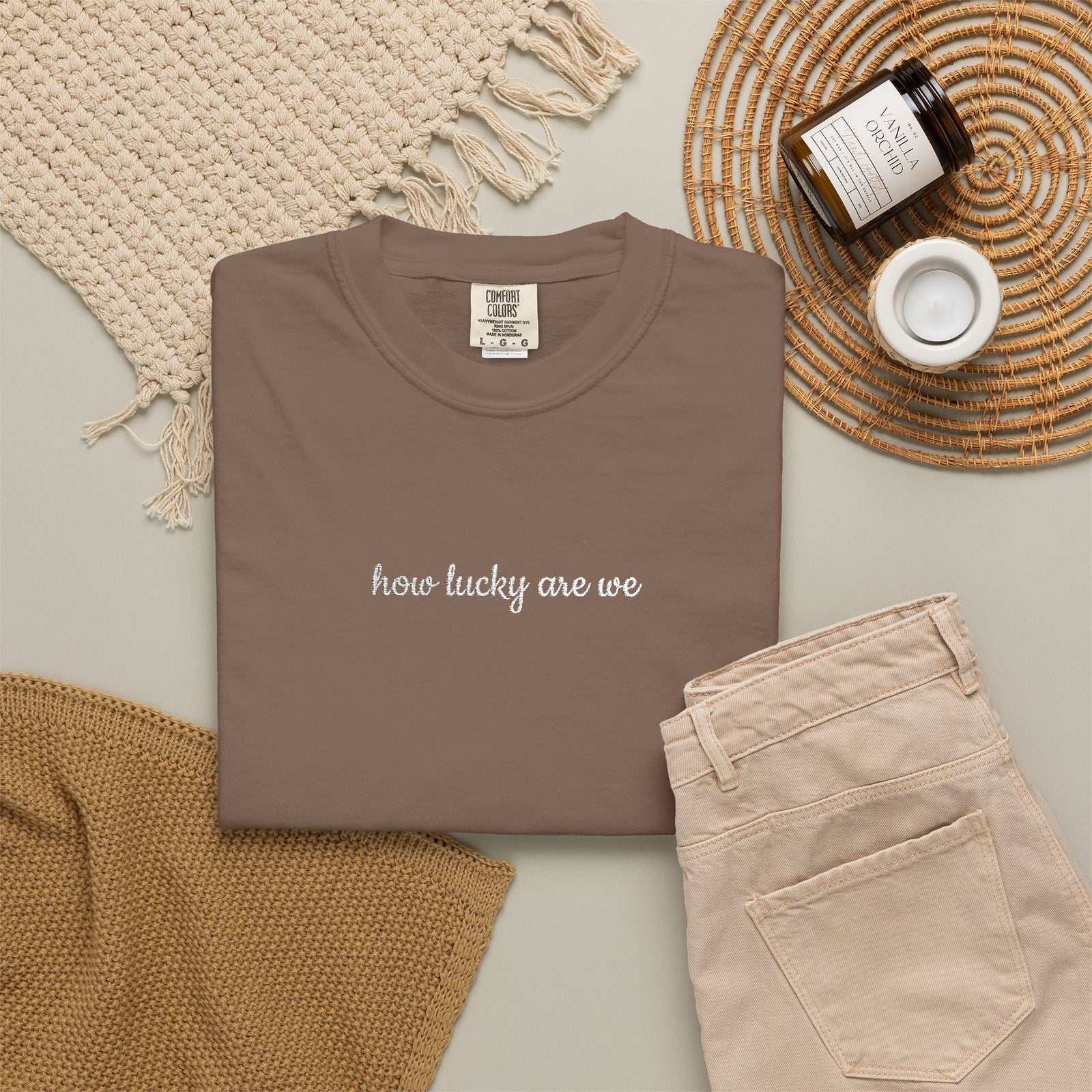 How Lucky are We Embroidered Script Tee Positivity T-Shirt