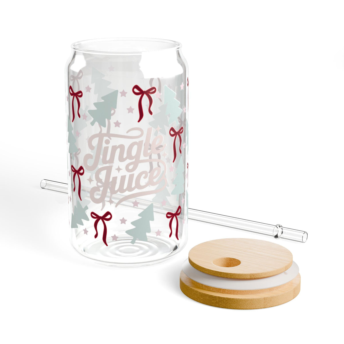 Jingle Juice Christmas Glass 16oz Reusable Drink Jar with Lid & Straw