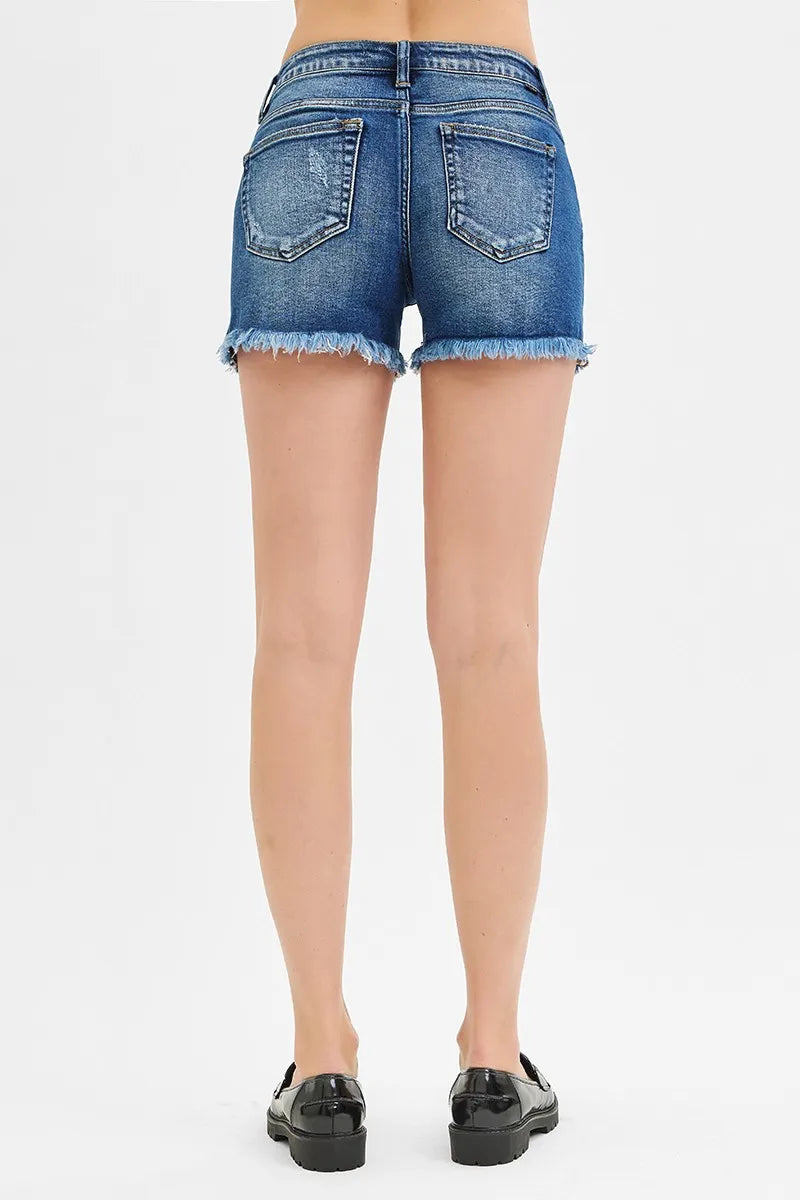 RISEN Full Size Low Rise Frayed Denim Shorts Plus Size - Sydney So Sweet
