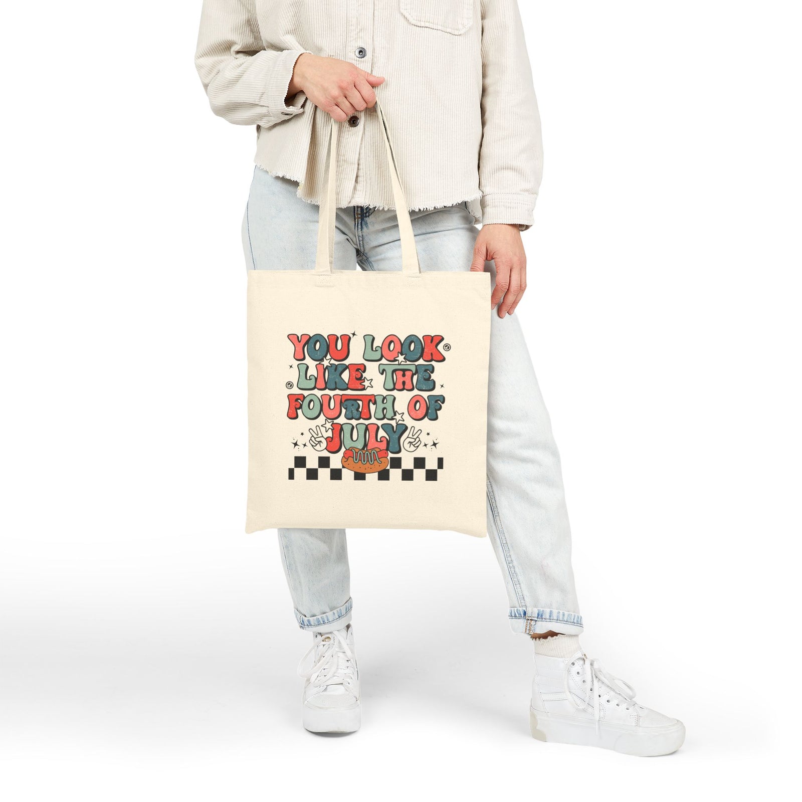 You Look Like the Fourth of July Hot Dog Retro Patriotic Canvas Tote Bag