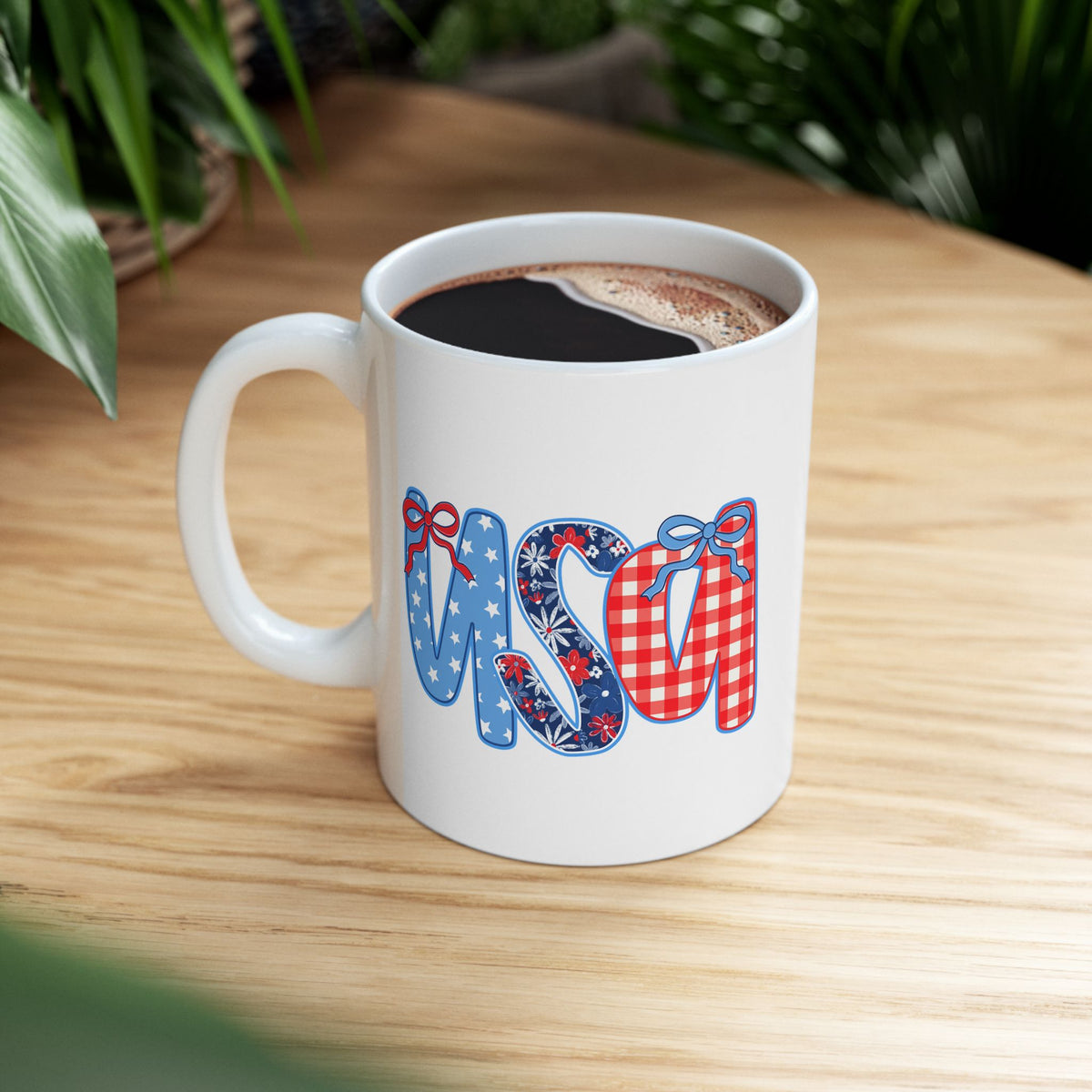 USA Coquette Bow Patriotic Cute Ceramic Mug Coffee Cup (11oz & 15oz)