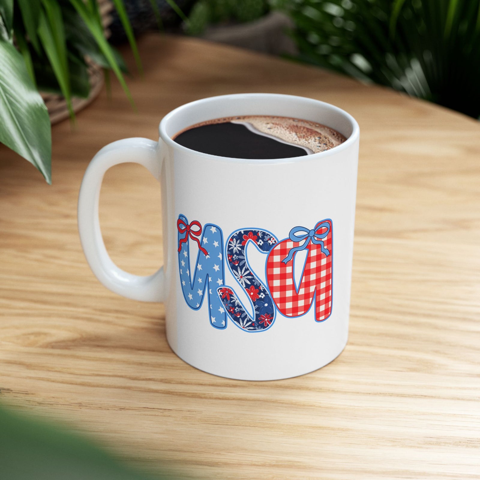 USA Coquette Bow Patriotic Cute Ceramic Mug Coffee Cup (11oz & 15oz)