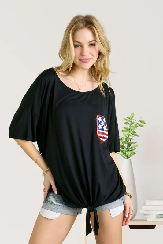 ADORA Sequin US Flag Pocketed Top - Sydney So Sweet