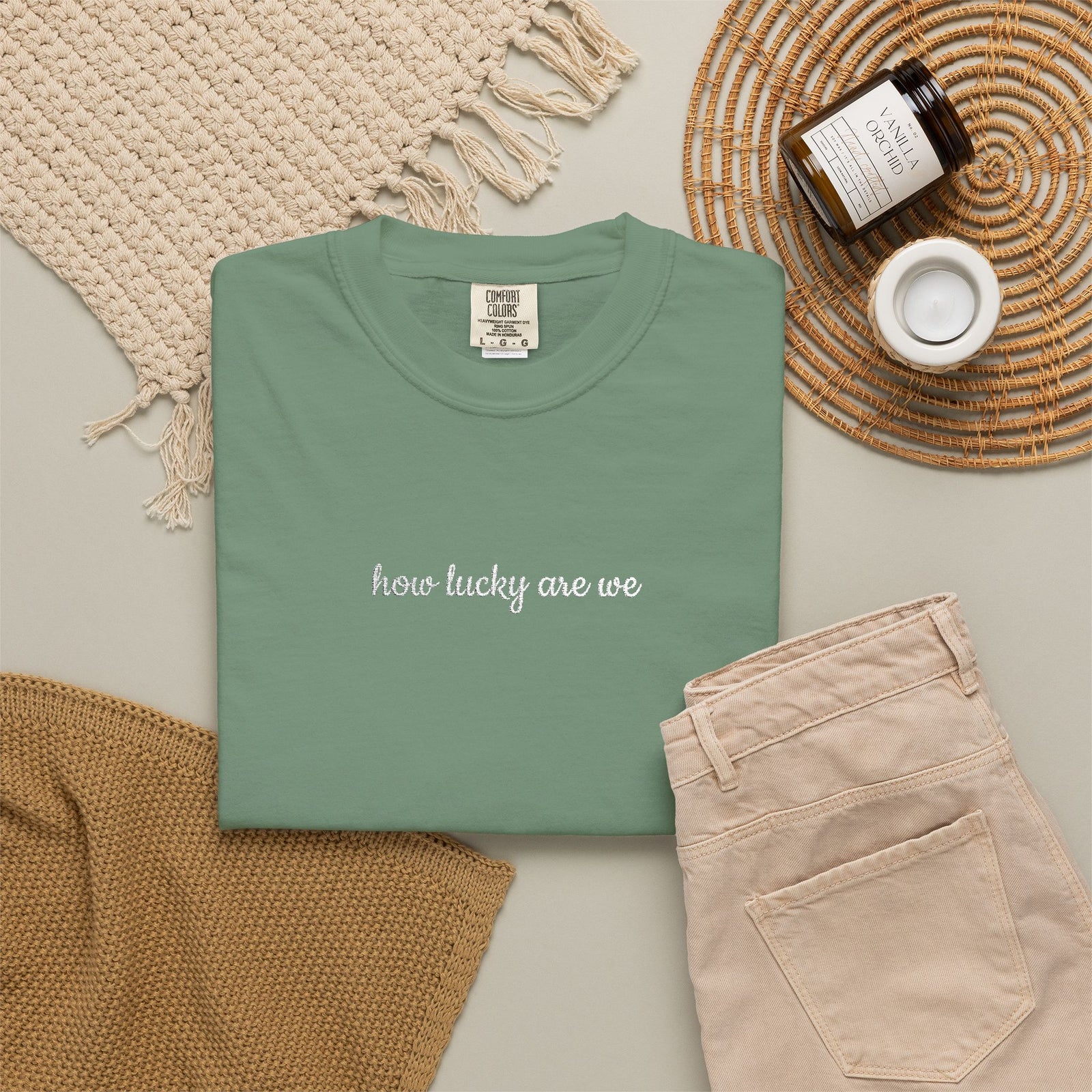 How Lucky are We Embroidered Script Tee Positivity T-Shirt