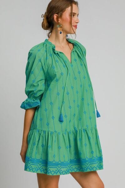 Umgee Full Size Tassel Embroidered Flounce Sleeve Mini Dress Plus Size - Sydney So Sweet