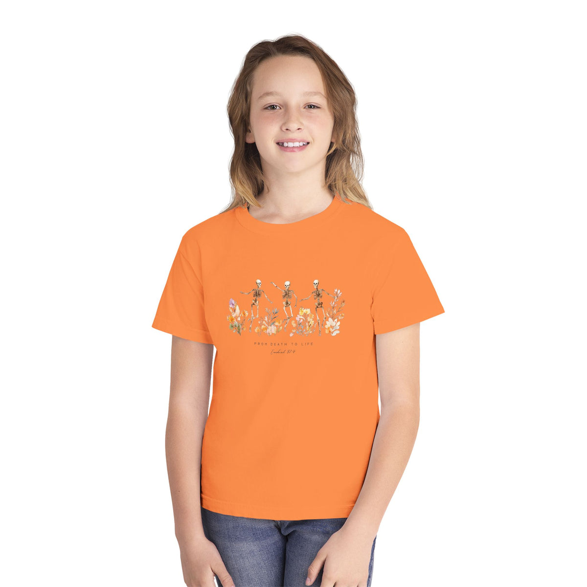 Floral Skeletons From Death to Life T-Shirt Halloween Kids Christian Graphic Tee