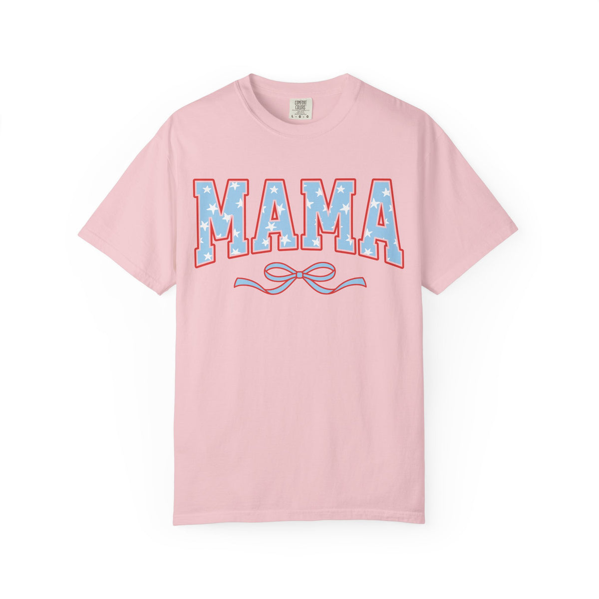 Mama 4th of July USA Coquette Varsity Blue Bow Patriotic T-shirt Preppy Star Tee