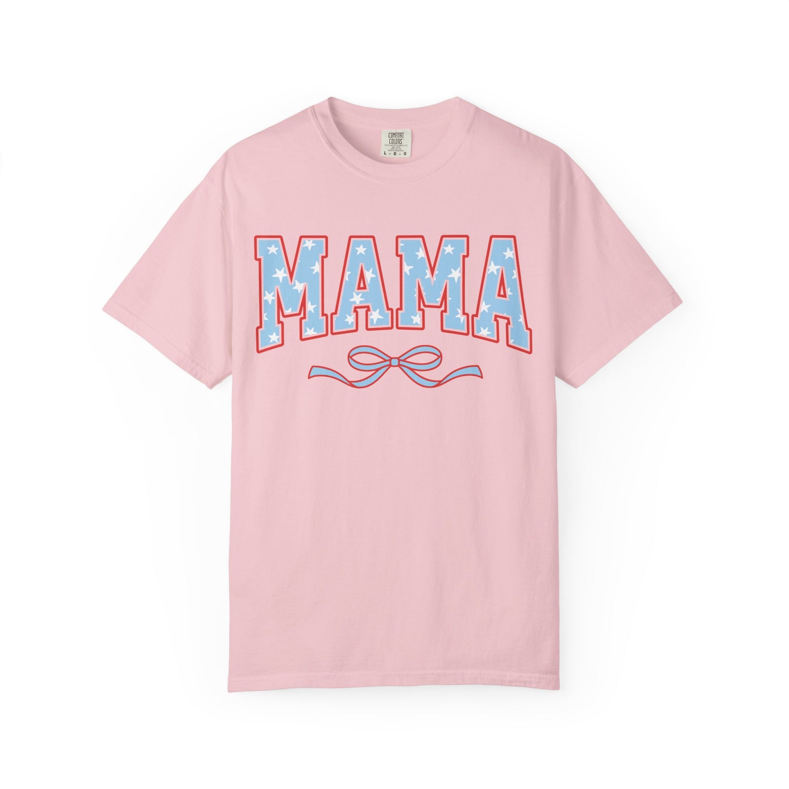 Mama 4th of July USA Coquette Varsity Blue Bow Patriotic T-shirt Preppy Star Tee
