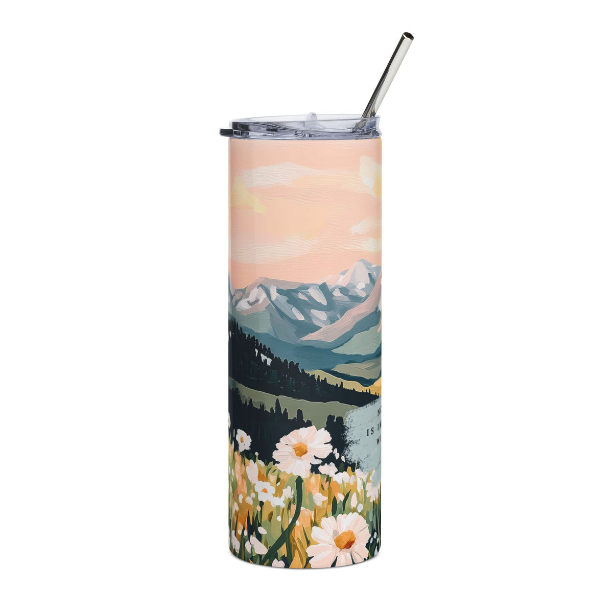 Nothing Is Impossible With God 20oz Mountain Floral Tumbler Inspirational Stainless Steel Travel Cup