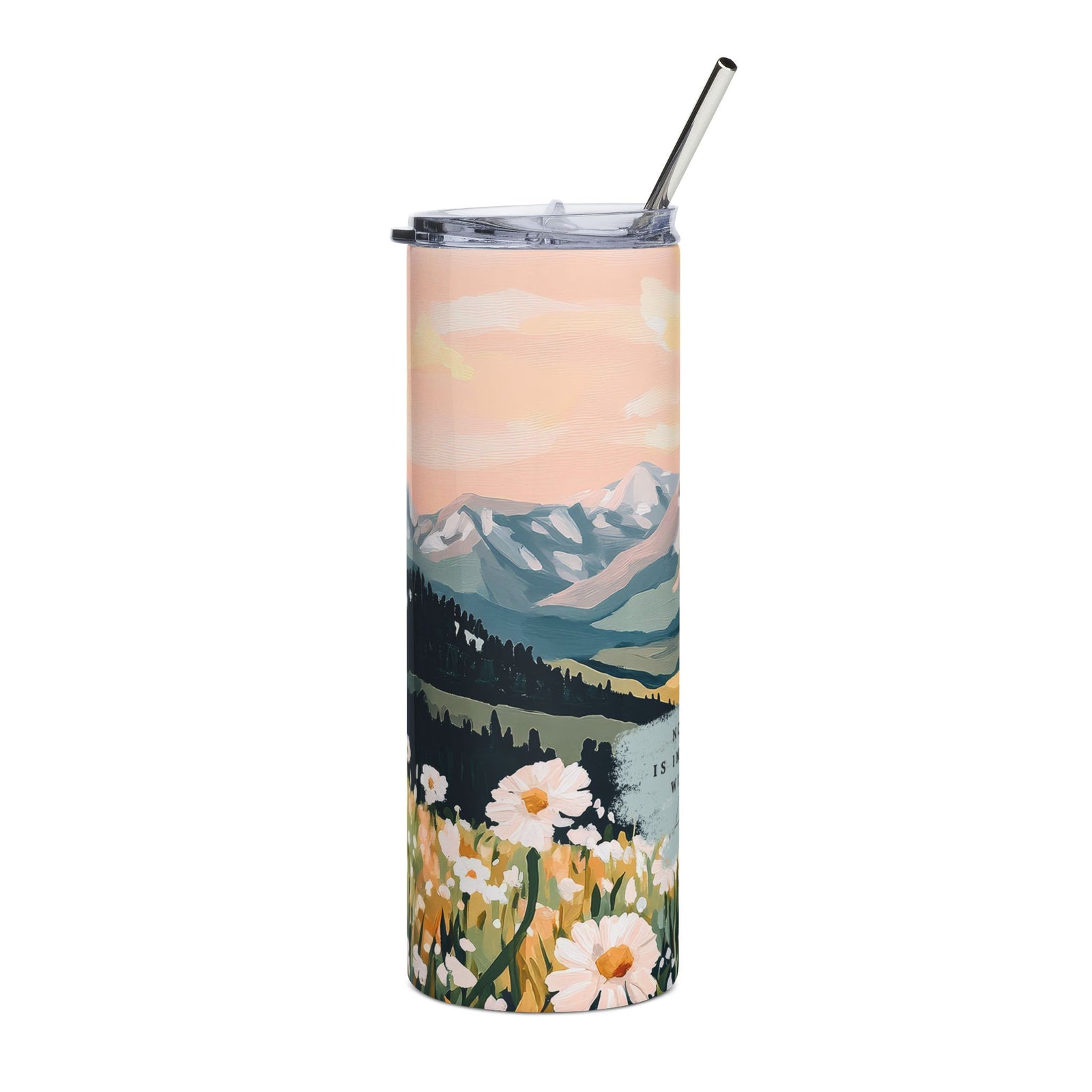 Nothing Is Impossible With God 20oz Mountain Floral Tumbler Inspirational Stainless Steel Travel Cup
