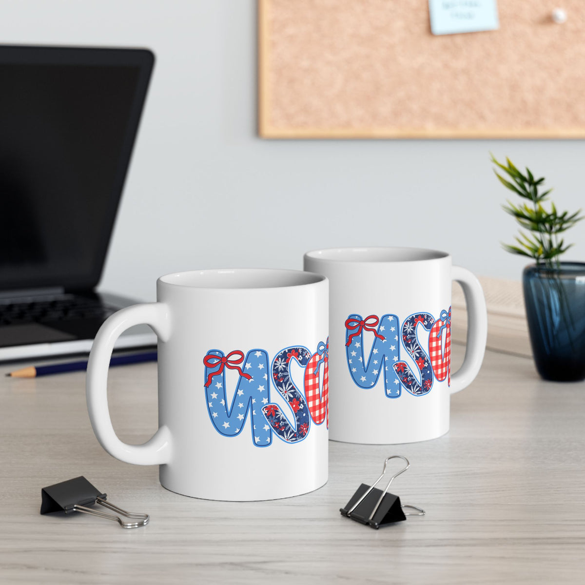 USA Coquette Bow Patriotic Cute Ceramic Mug Coffee Cup (11oz & 15oz)