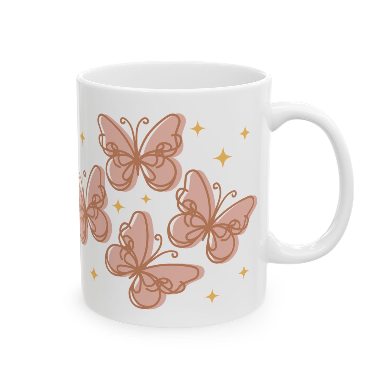 Peachy Butterfly Cute Ceramic Mug Coffee Cup (11oz & 15oz)