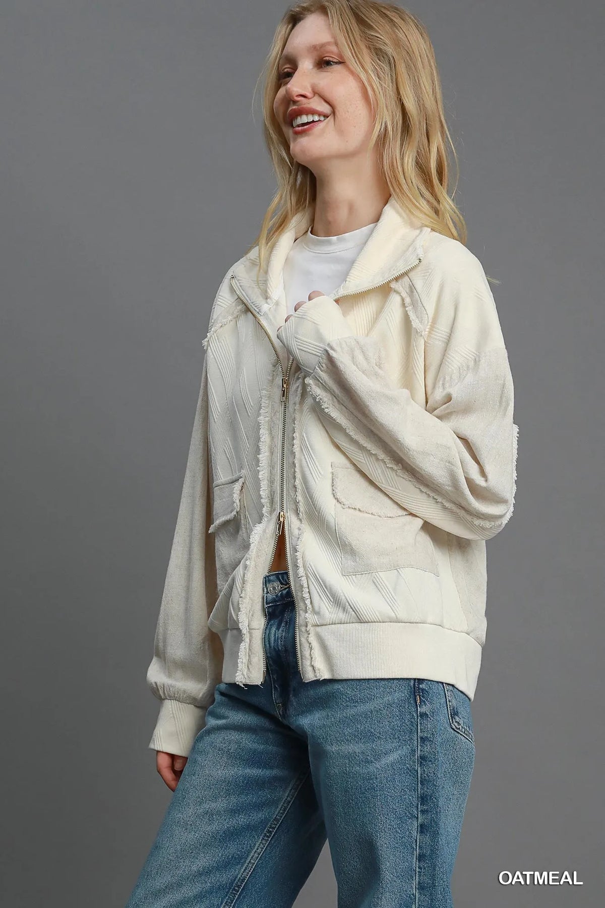 Umgee Two-Way Jacquard Zip-Up Jacket - Sydney So Sweet