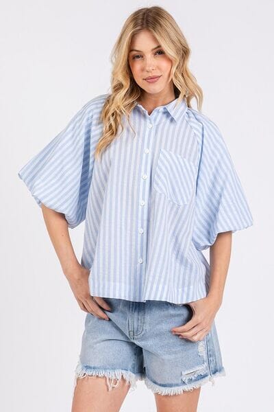 Mittoshop Button Down Striped Puff Sleeve Shirt - Sydney So Sweet