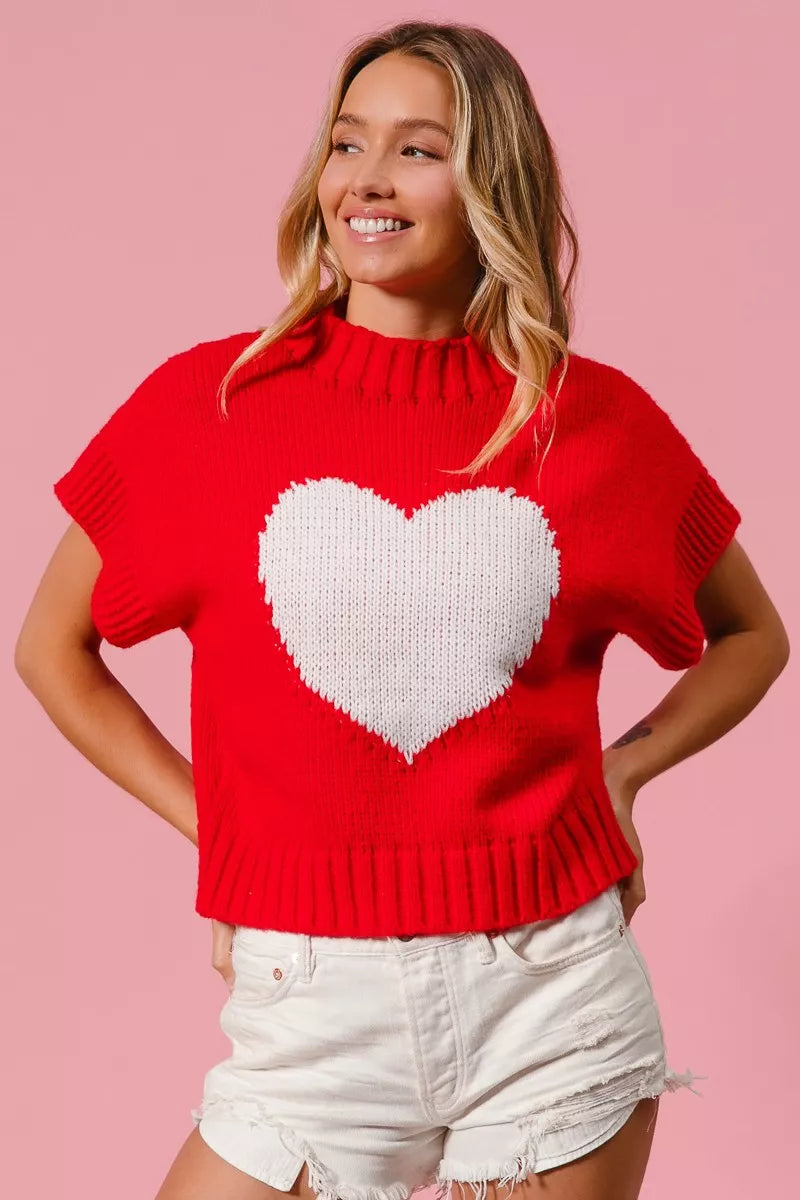 BiBi Rib Banded Heart Pattern Valentines Sweater - Sydney So Sweet