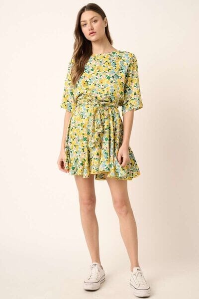 Mittoshop Floral Tie Waist Half Sleeve Mini Dress - Sydney So Sweet