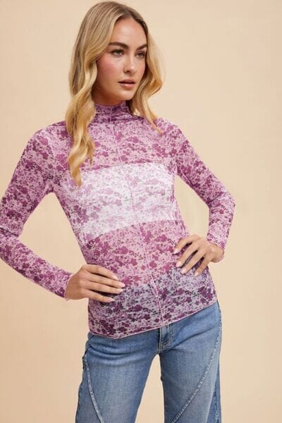 Annie Wear Floral Lettuce Hem Sheer Mesh Top - Sydney So Sweet