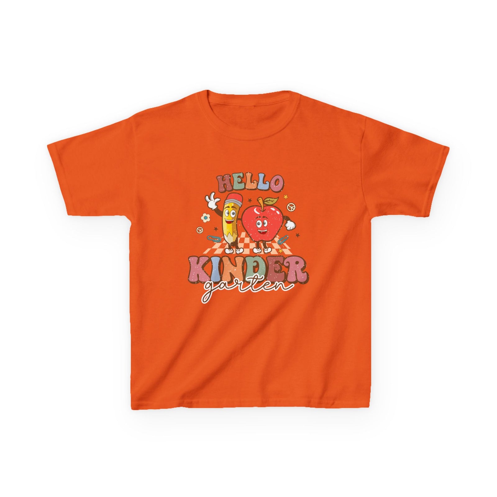 Hello Kindergarten Cute Apple & Pencil Graphic Tee Back-to-School Kids T-Shirt