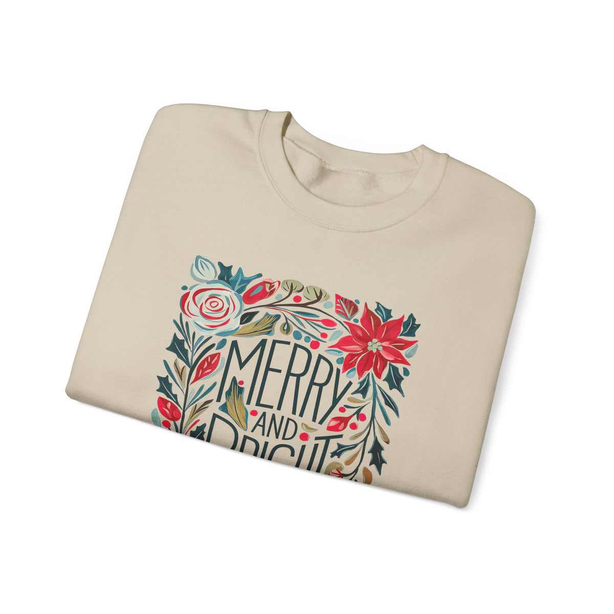 Merry & Bright Christmas Florals Crewneck Unisex Sweatshirt