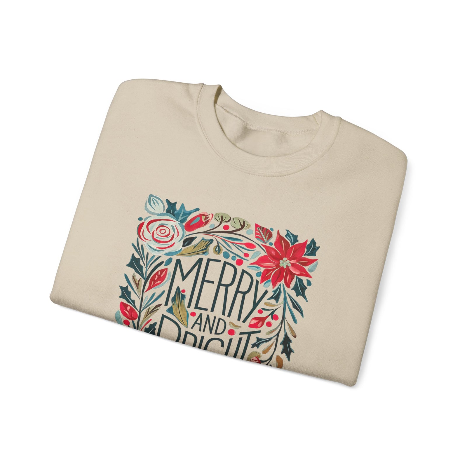 Merry & Bright Christmas Florals Crewneck Unisex Sweatshirt