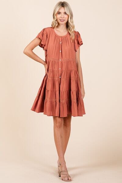 Mittoshop Lace Detail Ruffled Button Down Tiered Dress - Sydney So Sweet