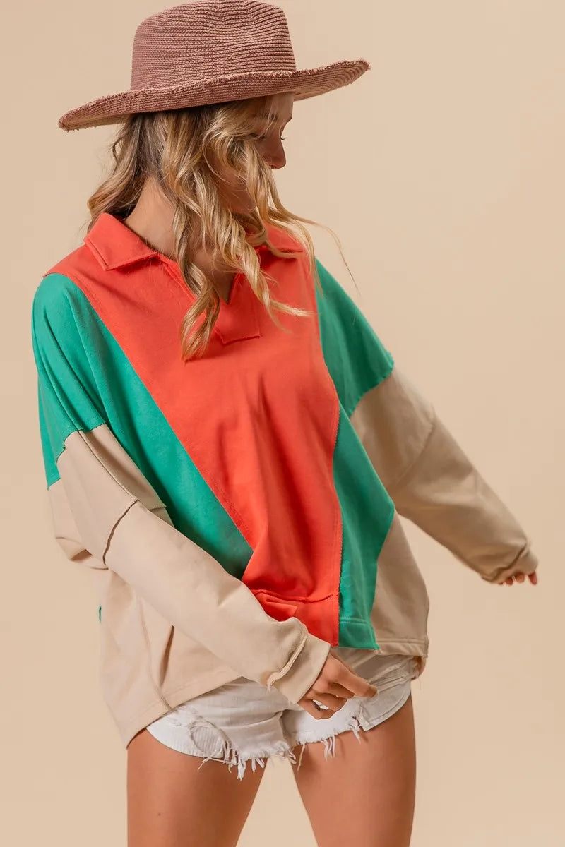 BiBi Colorblock Exposed Seam French Terry Sweatshirt - Sydney So Sweet