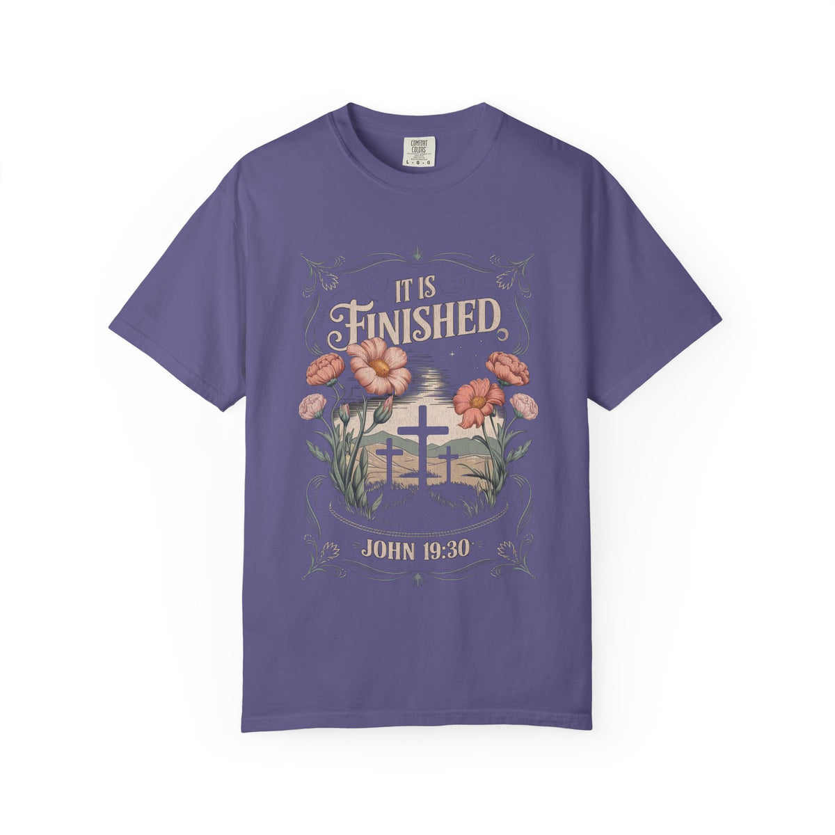 It Is Finished John 19:30 Christian Floral Cross T‑Shirt Unisex Distressed Tee