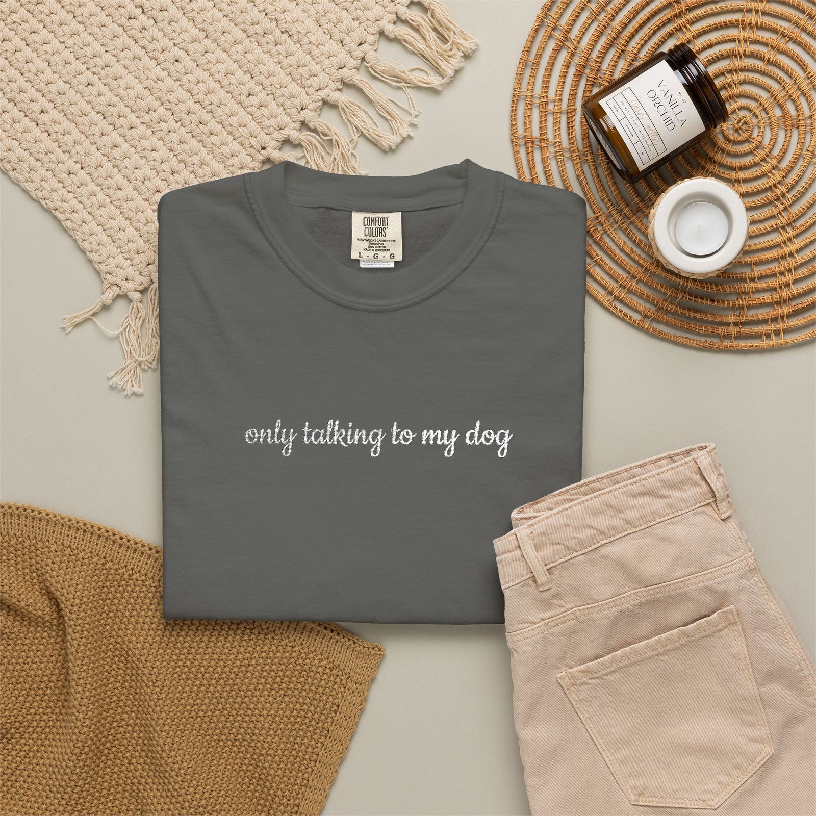 Only Talking to My Dog Embroidered Script Tee Dog Mom T-Shirt
