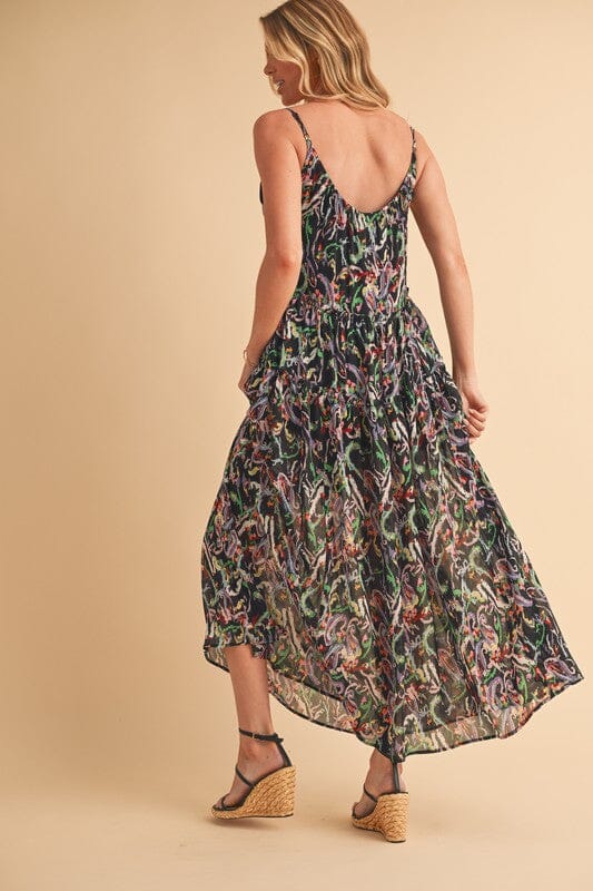 Aemi + Co Printed V-Neck Frill Tiered Cami Dress - Sydney So Sweet