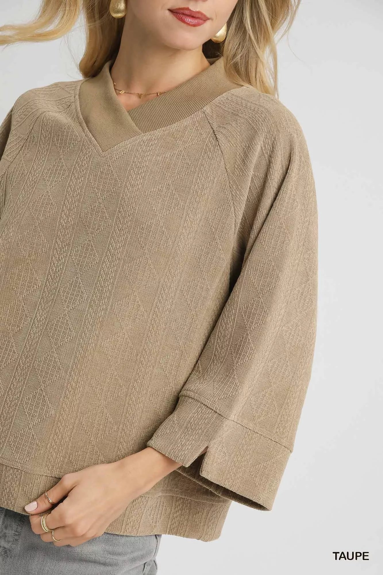 Umgee Textured Knit V-Neck Top - Sydney So Sweet
