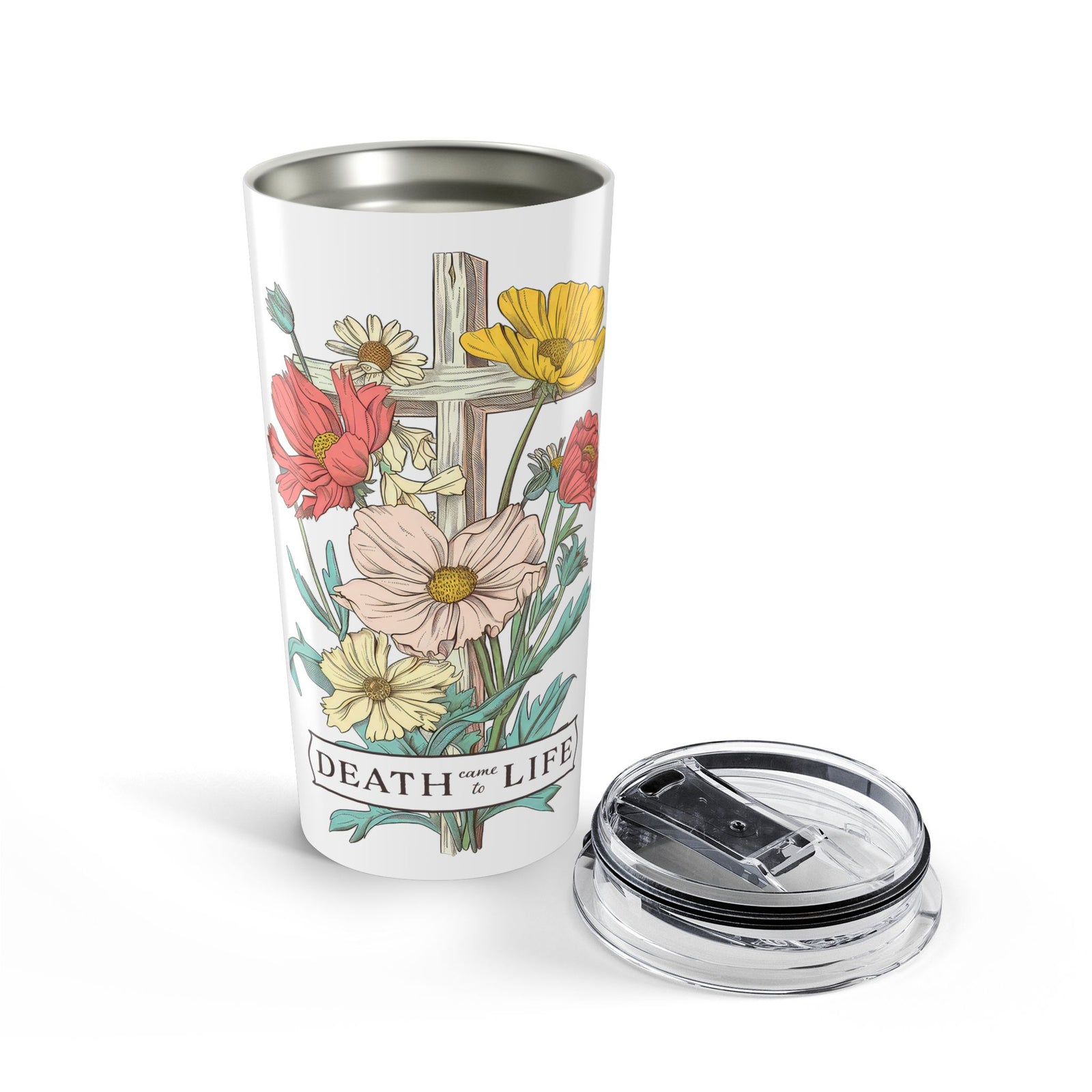 Death Came to Life Floral Cross 20oz Tumbler Christian Easter Travel Mug