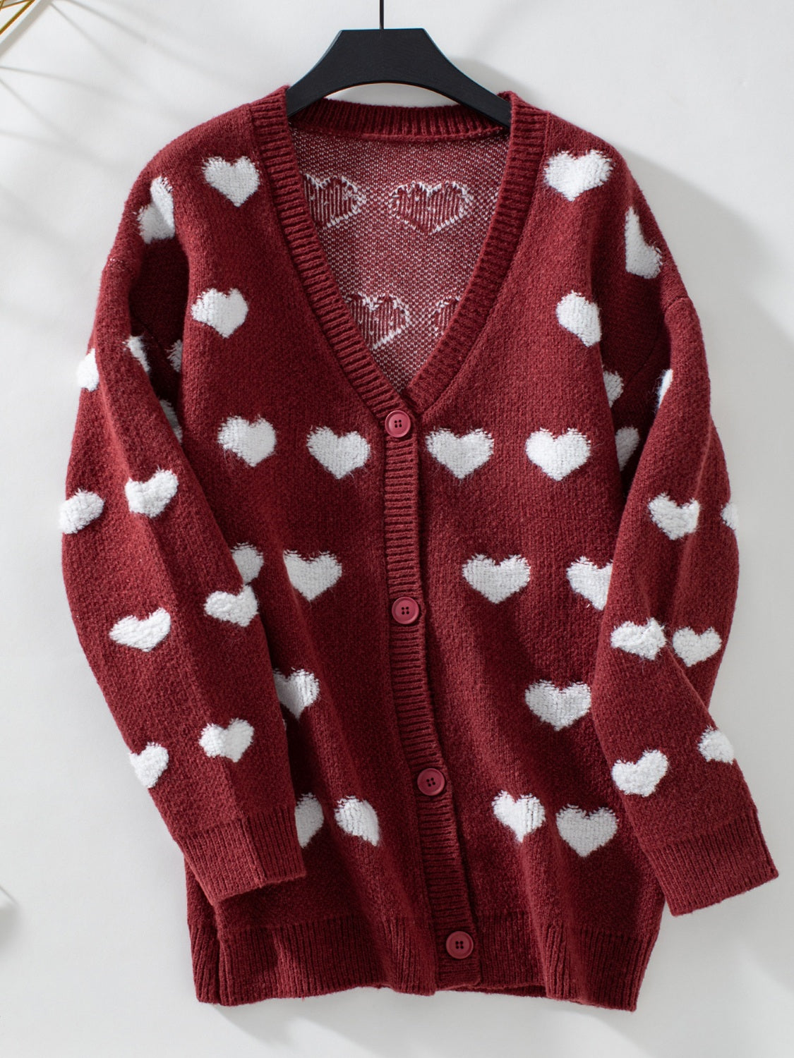 Heart V-Neck Button Up Long Sleeve Cardigan - Sydney So Sweet