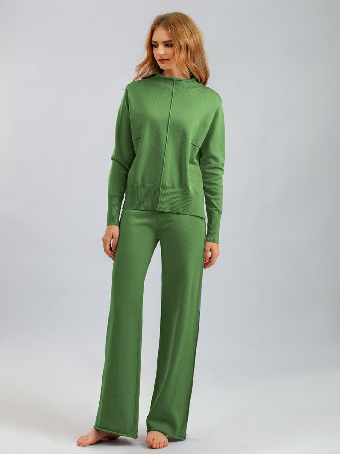 Basic Bae Mock Neck Long Sleeve Top and Pants Sweater Set - Sydney So Sweet