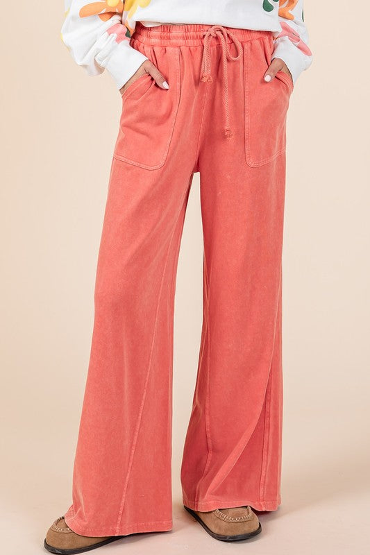 Mittoshop Mineral Wash French Terry Drawstring Wide Leg Pants - Sydney So Sweet