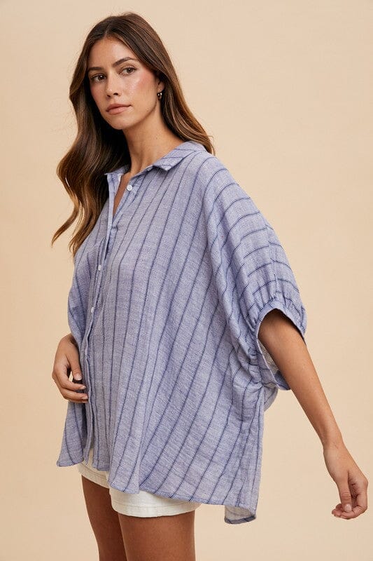 Annie Wear Striped Button Up Half Sleeve Shirt - Sydney So Sweet