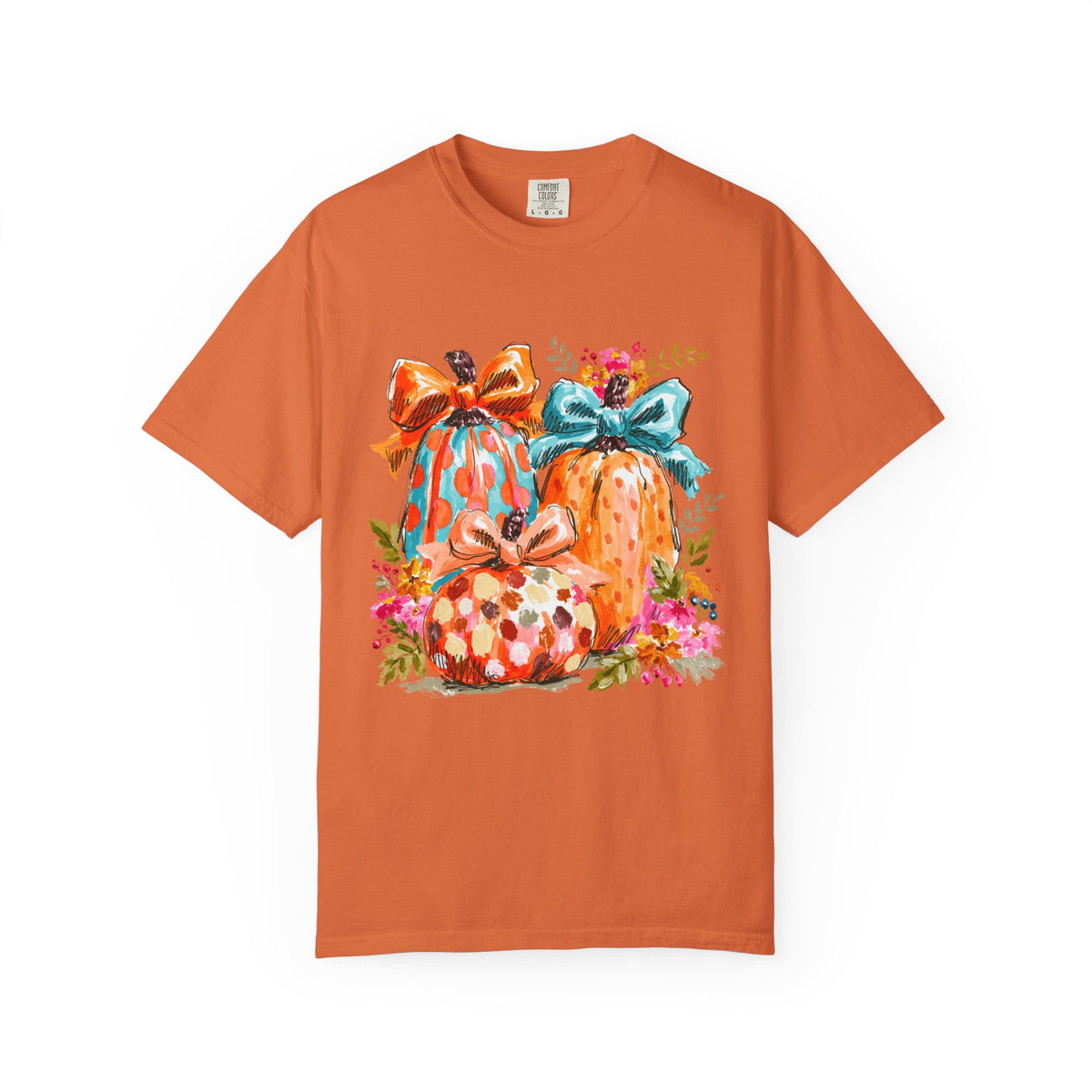 Floral Preppy Coquette Fall Pumpkin T-Shirt Cute Watercolor Graphic Tee