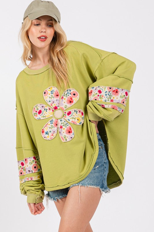 SAGE + FIG Daisy Patch Applique Long Sleeve Sweatshirt - Sydney So Sweet