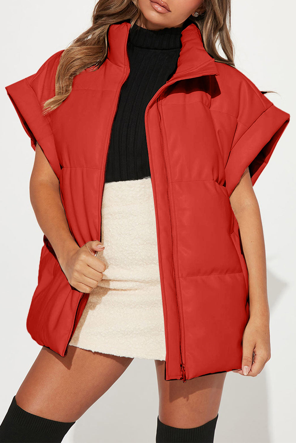 Pocketed Zip Up Vest Coat - Sydney So Sweet