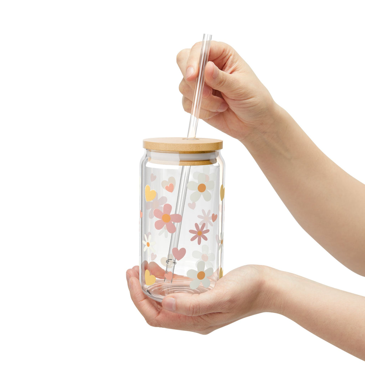 Summer Tumbler Sipper Glass 16oz — Reusable Drink Jar with Lid & Straw