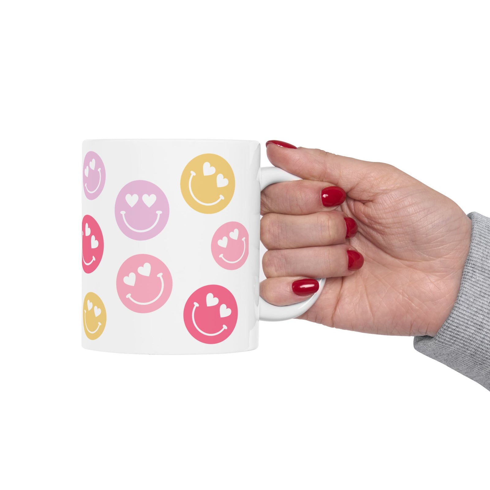 Heart Eyes Smiley Face — Cute Pastel Coffee Cup (11oz, 15oz)