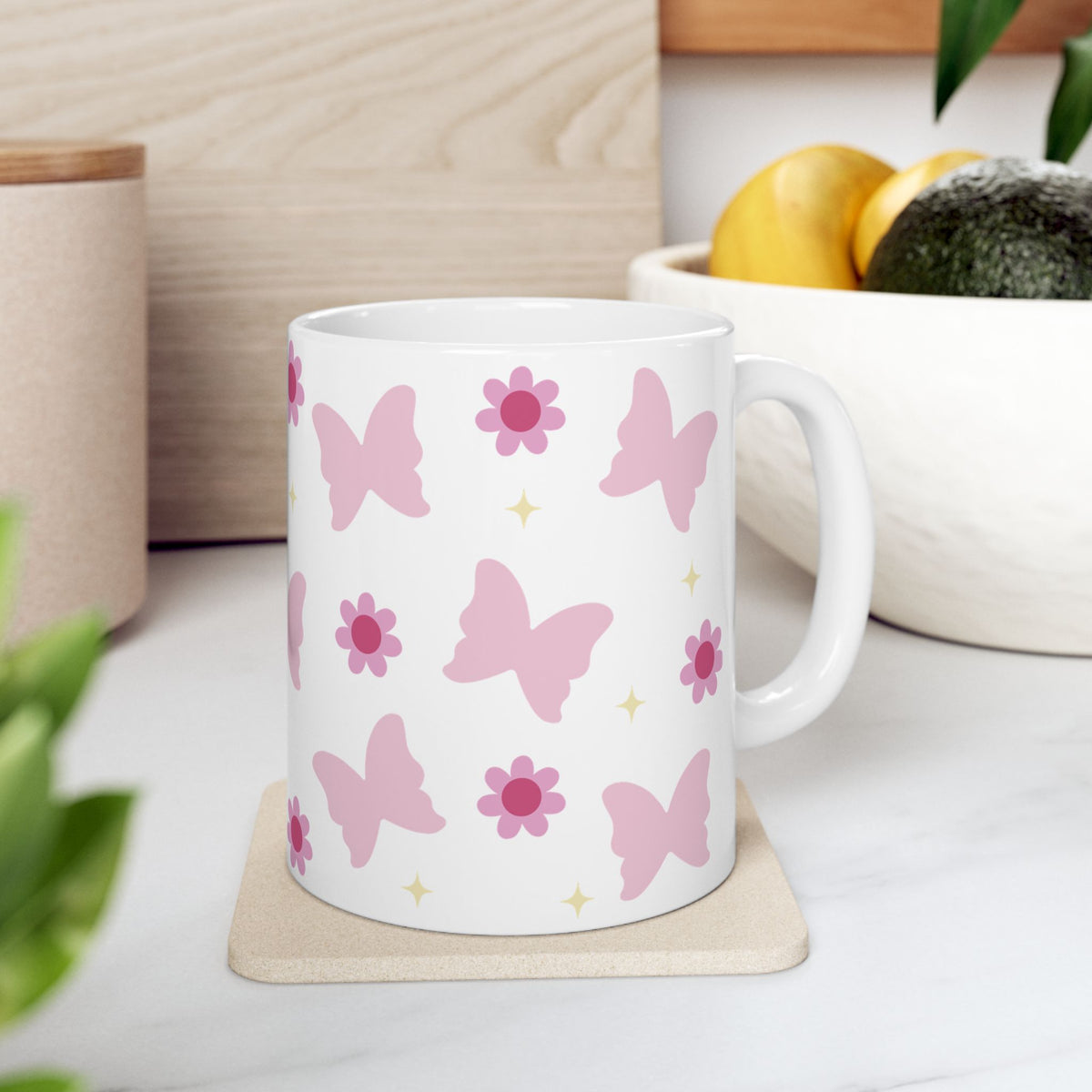 Butterflies & Daisies Cute Ceramic Mug Coffee Cup (11oz & 15oz)