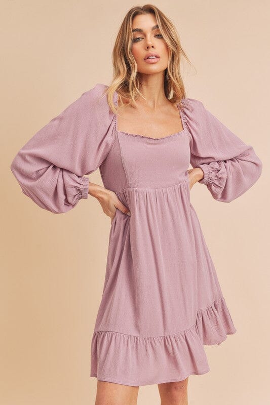 Aemi + Co Ruffled Hem Square Neck Balloon Sleeve Mini Dress - Sydney So Sweet