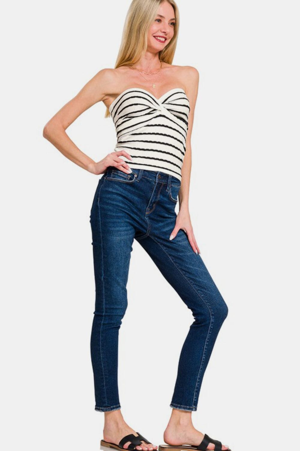 Zenana Twisted Sweetheart Neck Striped Tube Top - Sydney So Sweet