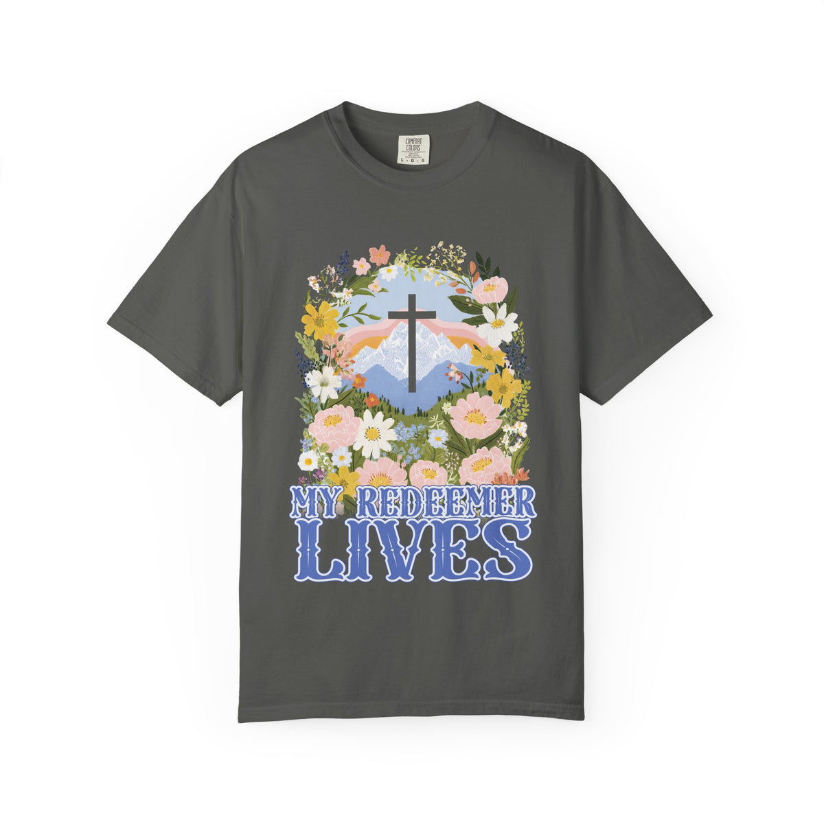 My Redeemer Lives Unisex Easter T-Shirt Floral Cross Christian Tee