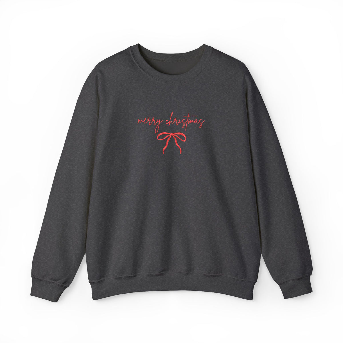 Red Bow Merry Christmas Script Heavy Blend Women's Crewneck Embroidered Holiday Sweatshirt - Sydney So Sweet