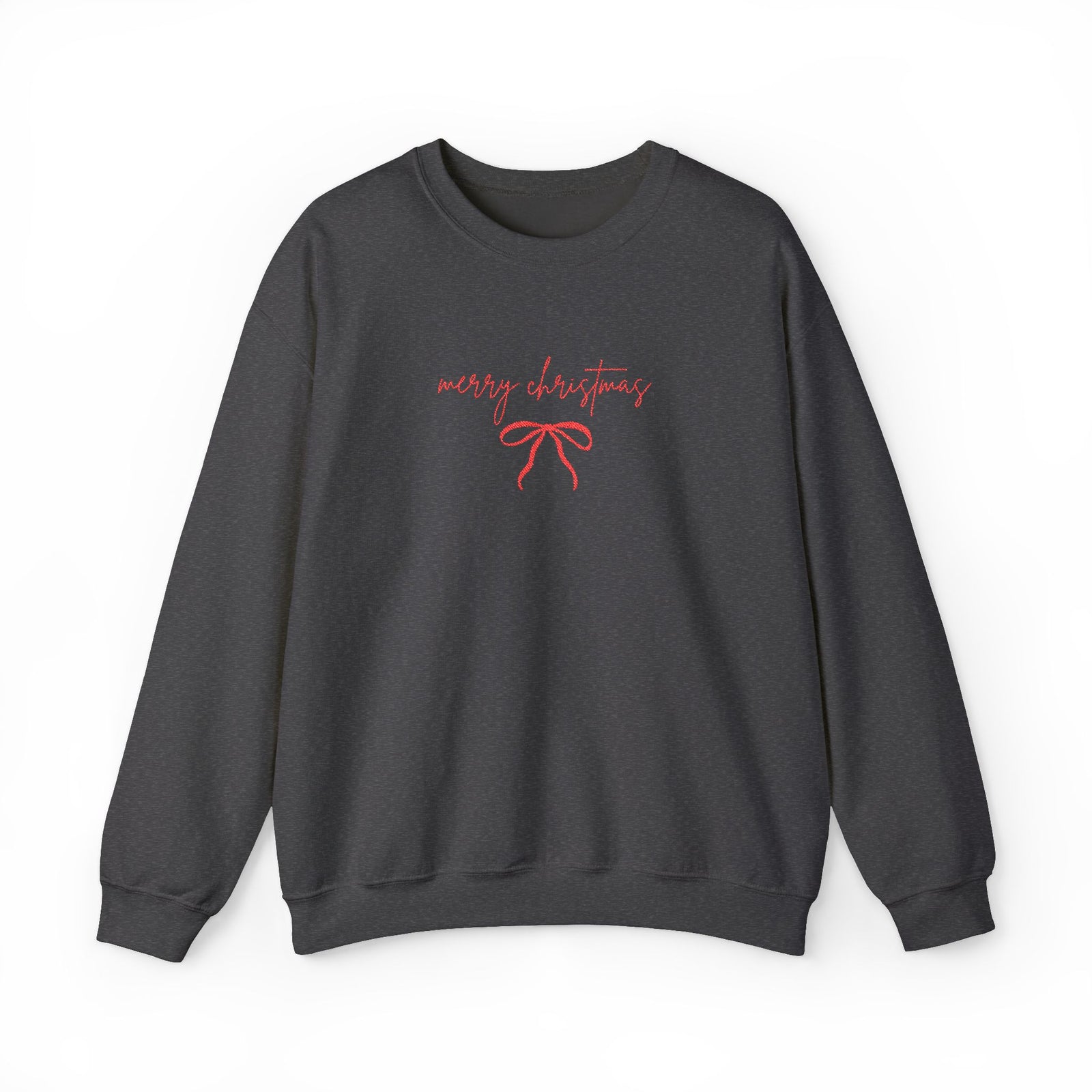 Red Bow Merry Christmas Script Heavy Blend Women's Crewneck Embroidered Holiday Sweatshirt - Sydney So Sweet